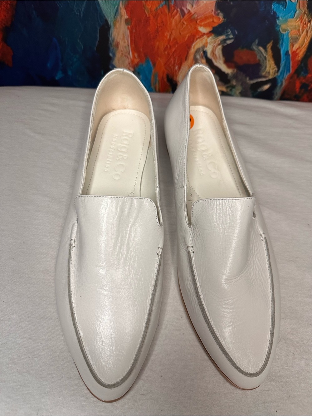 #25 Rag & Co White Leather Pointed Toe Loafers Size 10